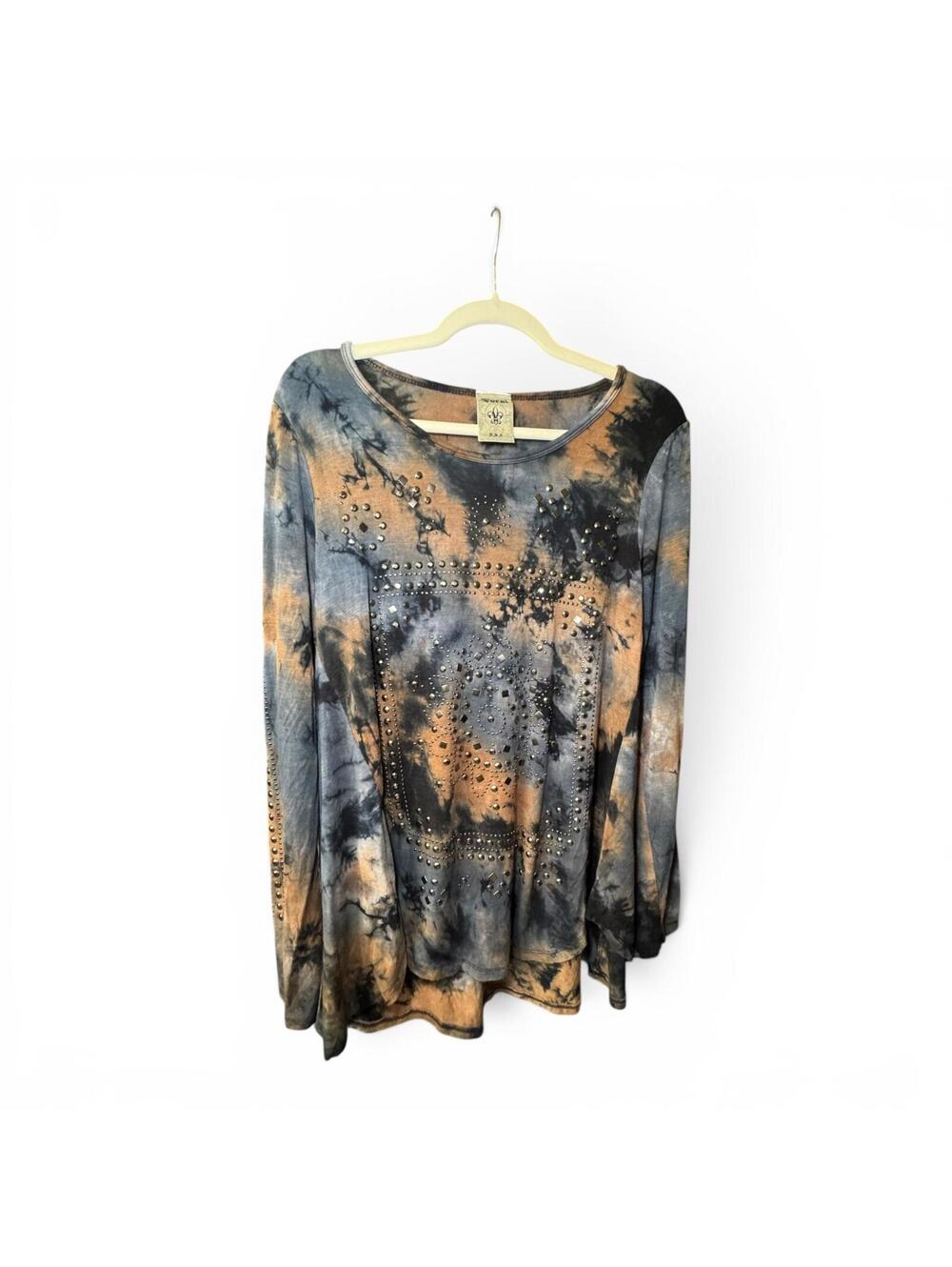 Vocal Punk Medium Oversized Tie-Dye Tunic Flowy Black Gray Brown Gemstone EUC